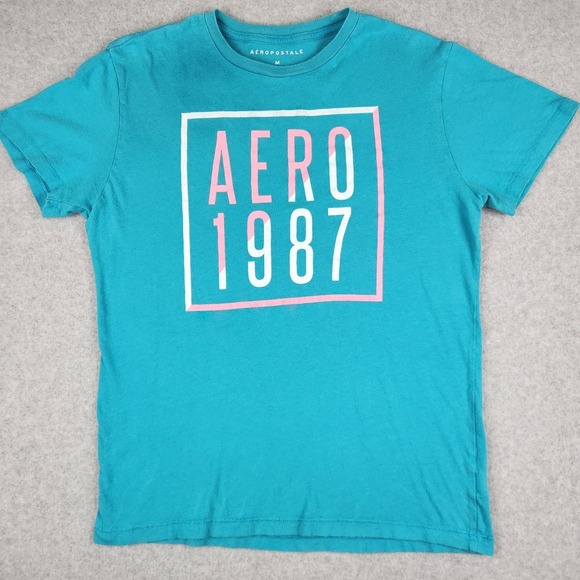 Aéropostale Tops - Aeropostale T-Shirt Women's M Teal Turquoise AERO 1987 Graphic 80s Retro